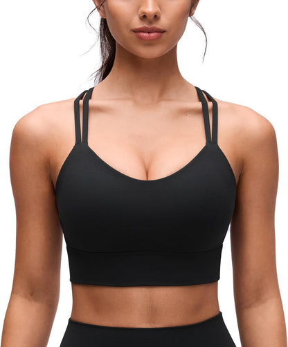 Softness Mold Butterluxe Sports Bras | Molded Cup, Light Support, Yoga, Extremely Soft, Longline, Strappy Back, Scoop Neck, for Women