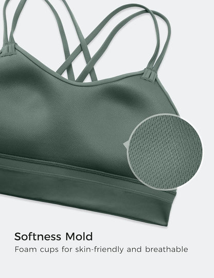 Softness Mold Butterluxe Sports Bras | Molded Cup, Light Support, Yoga, Extremely Soft, Longline, Strappy Back, Scoop Neck, for Women