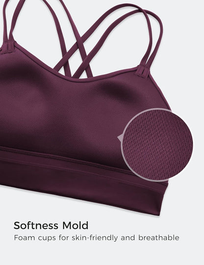 Softness Mold Butterluxe Sports Bras | Molded Cup, Light Support, Yoga, Extremely Soft, Longline, Strappy Back, Scoop Neck, for Women