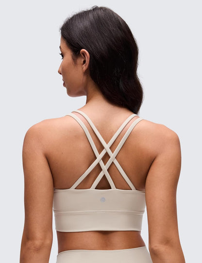 Softness Mold Butterluxe Sports Bras | Molded Cup, Light Support, Yoga, Extremely Soft, Longline, Strappy Back, Scoop Neck, for Women