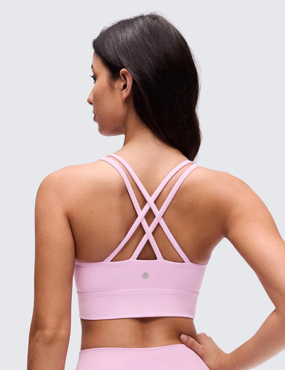 Softness Mold Butterluxe Sports Bras | Molded Cup, Light Support, Yoga, Extremely Soft, Longline, Strappy Back, Scoop Neck, for Women