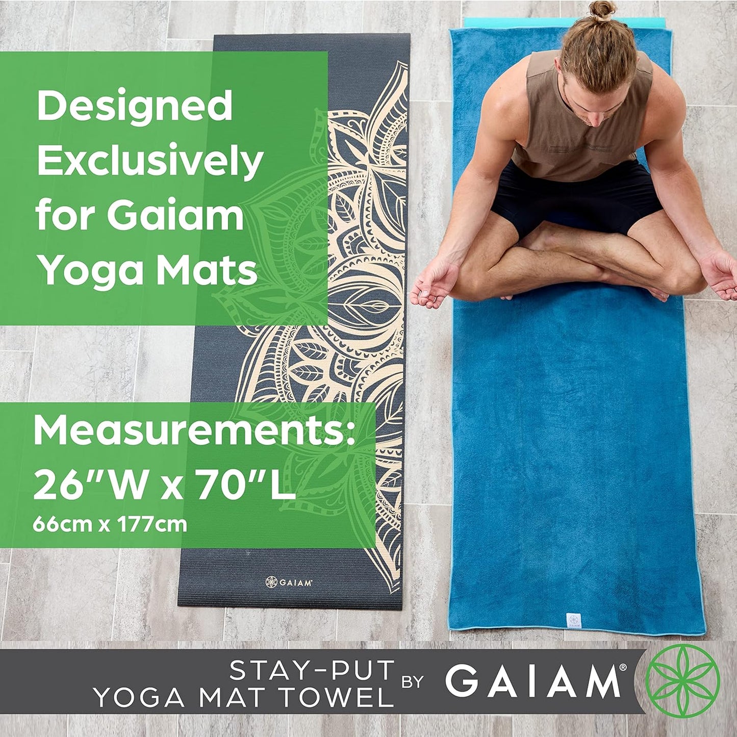 Yoga Towel - Mat Sized Active Dry Non Slip Moisture Wicking Sweat Absorbent Microfiber Hot Yoga Towel for Women & Men | Stay-Put Corner Pockets (70" Long x 26" Wide)