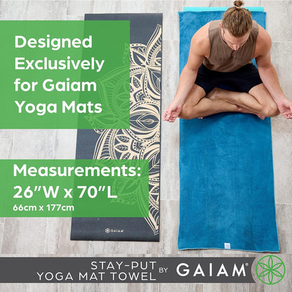 Yoga Towel - Mat Sized Active Dry Non Slip Moisture Wicking Sweat Absorbent Microfiber Hot Yoga Towel for Women & Men | Stay-Put Corner Pockets (70" Long x 26" Wide)