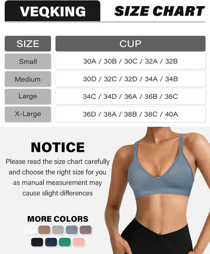 Seamless V-Neck Cross Back Women Sports Bra for Small Chest, 3 Pack | Made for A-C Cups, Spaghetti Straps, Removable Padded, Comfort Wireless for Low Impact Workout: Yoga, Lounging & Daily Wear