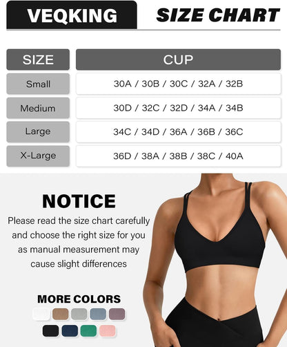Seamless V-Neck Cross Back Women Sports Bra for Small Chest, 3 Pack | Made for A-C Cups, Spaghetti Straps, Removable Padded, Comfort Wireless for Low Impact Workout: Yoga, Lounging & Daily Wear