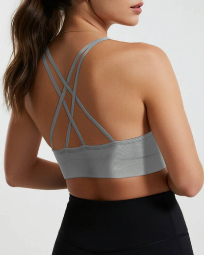 Seamless V-Neck Cross Back Women Sports Bra for Small Chest, 3 Pack | Made for A-C Cups, Spaghetti Straps, Removable Padded, Comfort Wireless for Low Impact Workout: Yoga, Lounging & Daily Wear