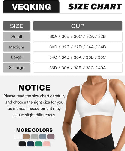 Seamless V-Neck Cross Back Women Sports Bra for Small Chest, 3 Pack | Made for A-C Cups, Spaghetti Straps, Removable Padded, Comfort Wireless for Low Impact Workout: Yoga, Lounging & Daily Wear