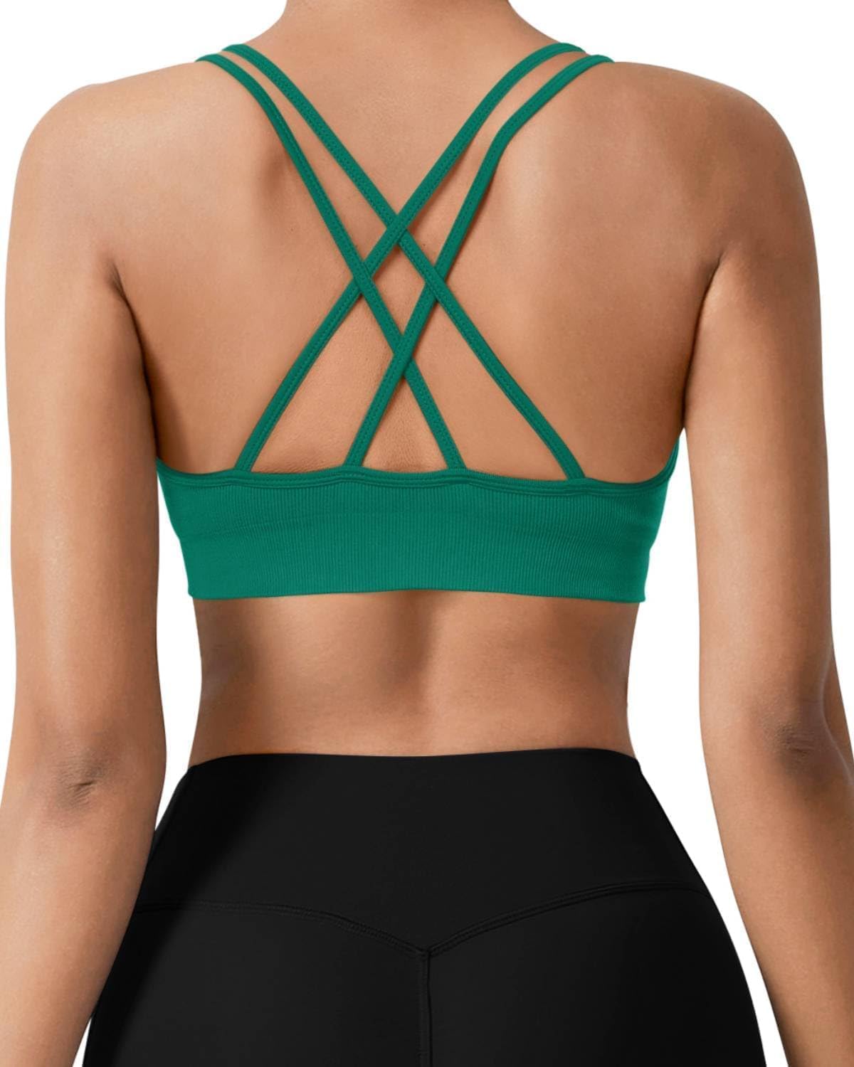 Seamless V-Neck Cross Back Women Sports Bra for Small Chest, 3 Pack | Made for A-C Cups, Spaghetti Straps, Removable Padded, Comfort Wireless for Low Impact Workout: Yoga, Lounging & Daily Wear