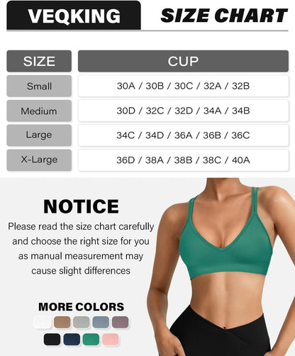 Seamless V-Neck Cross Back Women Sports Bra for Small Chest, 3 Pack | Made for A-C Cups, Spaghetti Straps, Removable Padded, Comfort Wireless for Low Impact Workout: Yoga, Lounging & Daily Wear