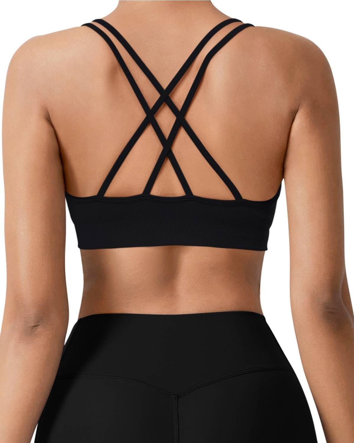 Seamless V-Neck Cross Back Women Sports Bra for Small Chest, 3 Pack | Made for A-C Cups, Spaghetti Straps, Removable Padded, Comfort Wireless for Low Impact Workout: Yoga, Lounging & Daily Wear