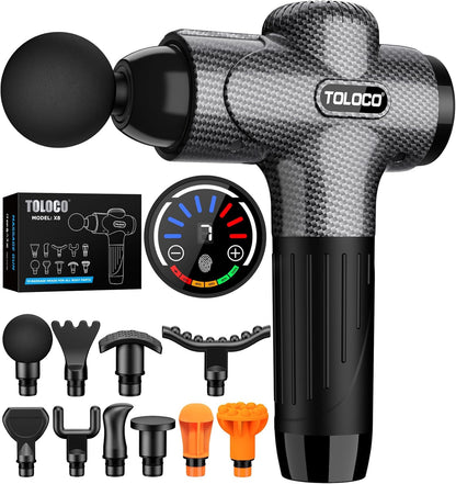 Massage Gun, Back Massager 10 Replacement Head for Pain Relief Deep Tissue, Percussion Massage Guns 7 Speed Level Super Quiet Electric Massager Fathers Day Dad Gifts, Carbon