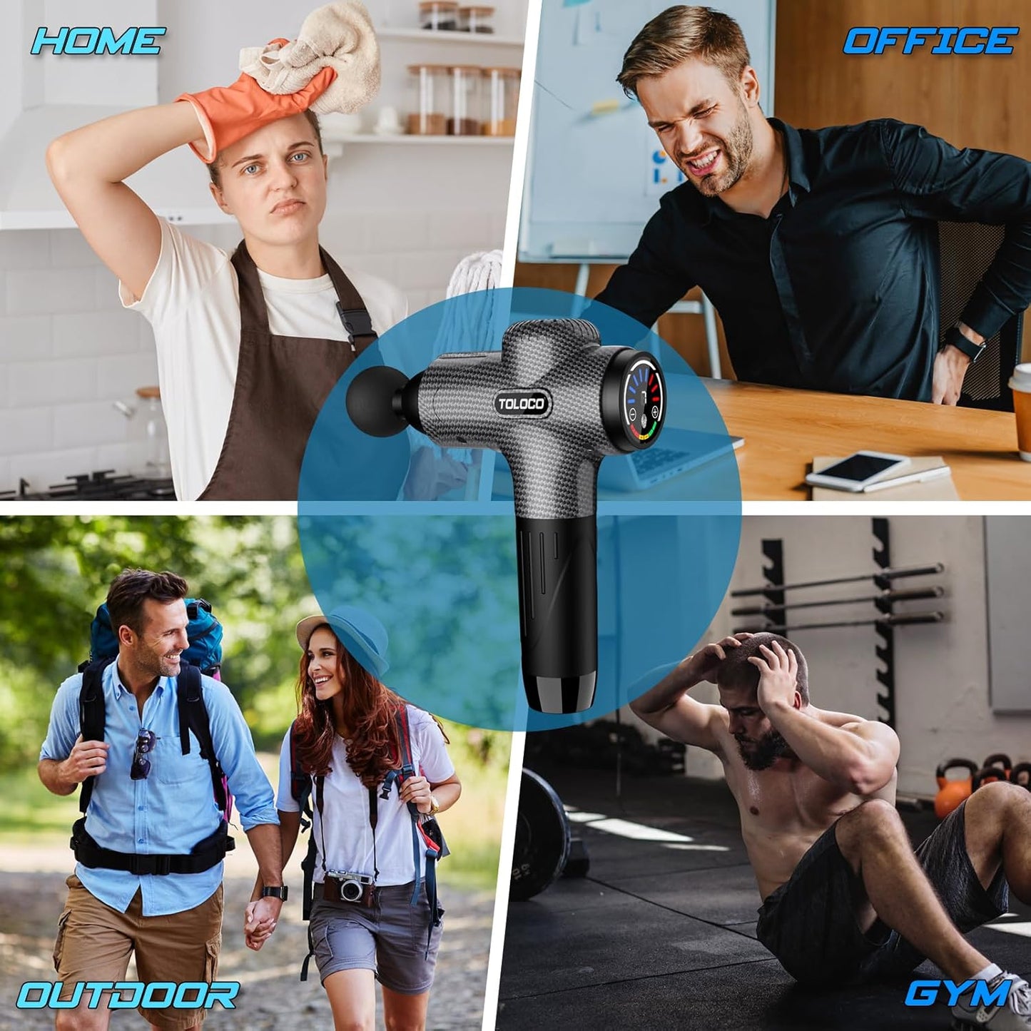 Massage Gun, Back Massager 10 Replacement Head for Pain Relief Deep Tissue, Percussion Massage Guns 7 Speed Level Super Quiet Electric Massager Fathers Day Dad Gifts, Carbon