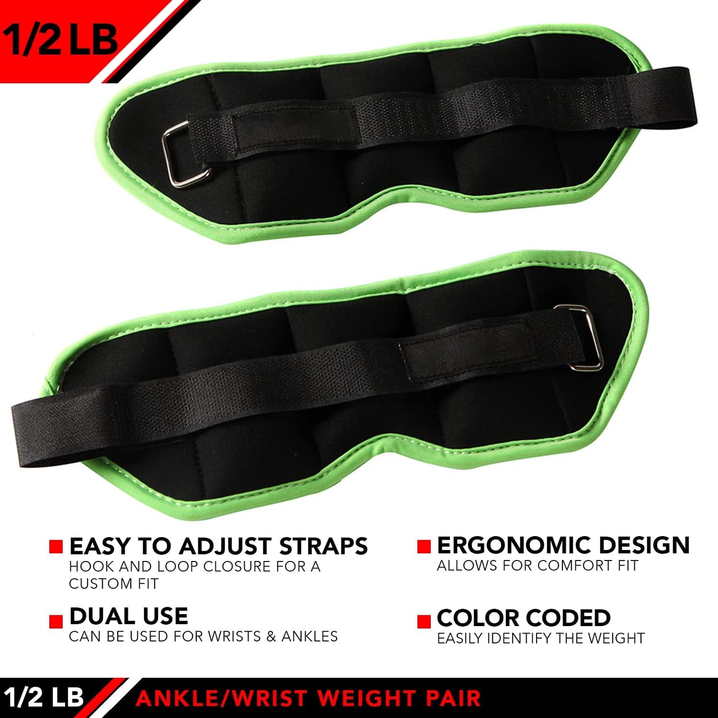 Ankle Weights - Ankle Weight Pair 10 Weight and Bundle Options - 0.5 to 8 lbs. Each (Set of 2) Adjustable Straps – Comfortable, Breathable, Moisture Absorbent Weight Straps for Men and Women