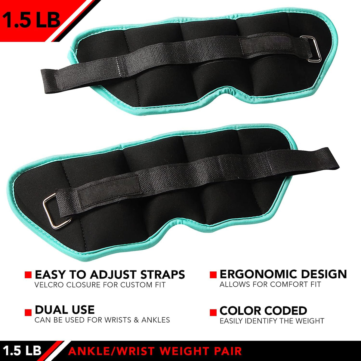 Ankle Weights - Ankle Weight Pair 10 Weight and Bundle Options - 0.5 to 8 lbs. Each (Set of 2) Adjustable Straps – Comfortable, Breathable, Moisture Absorbent Weight Straps for Men and Women