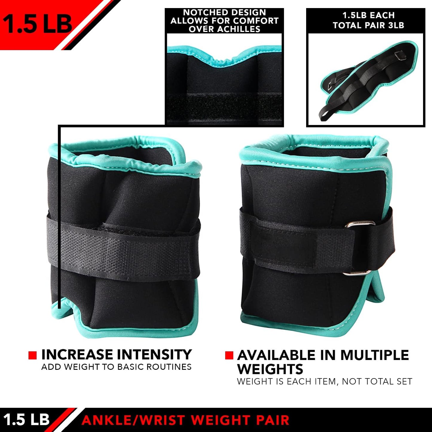 Ankle Weights - Ankle Weight Pair 10 Weight and Bundle Options - 0.5 to 8 lbs. Each (Set of 2) Adjustable Straps – Comfortable, Breathable, Moisture Absorbent Weight Straps for Men and Women