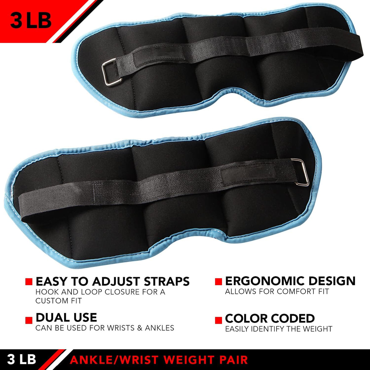 Ankle Weights - Ankle Weight Pair 10 Weight and Bundle Options - 0.5 to 8 lbs. Each (Set of 2) Adjustable Straps – Comfortable, Breathable, Moisture Absorbent Weight Straps for Men and Women