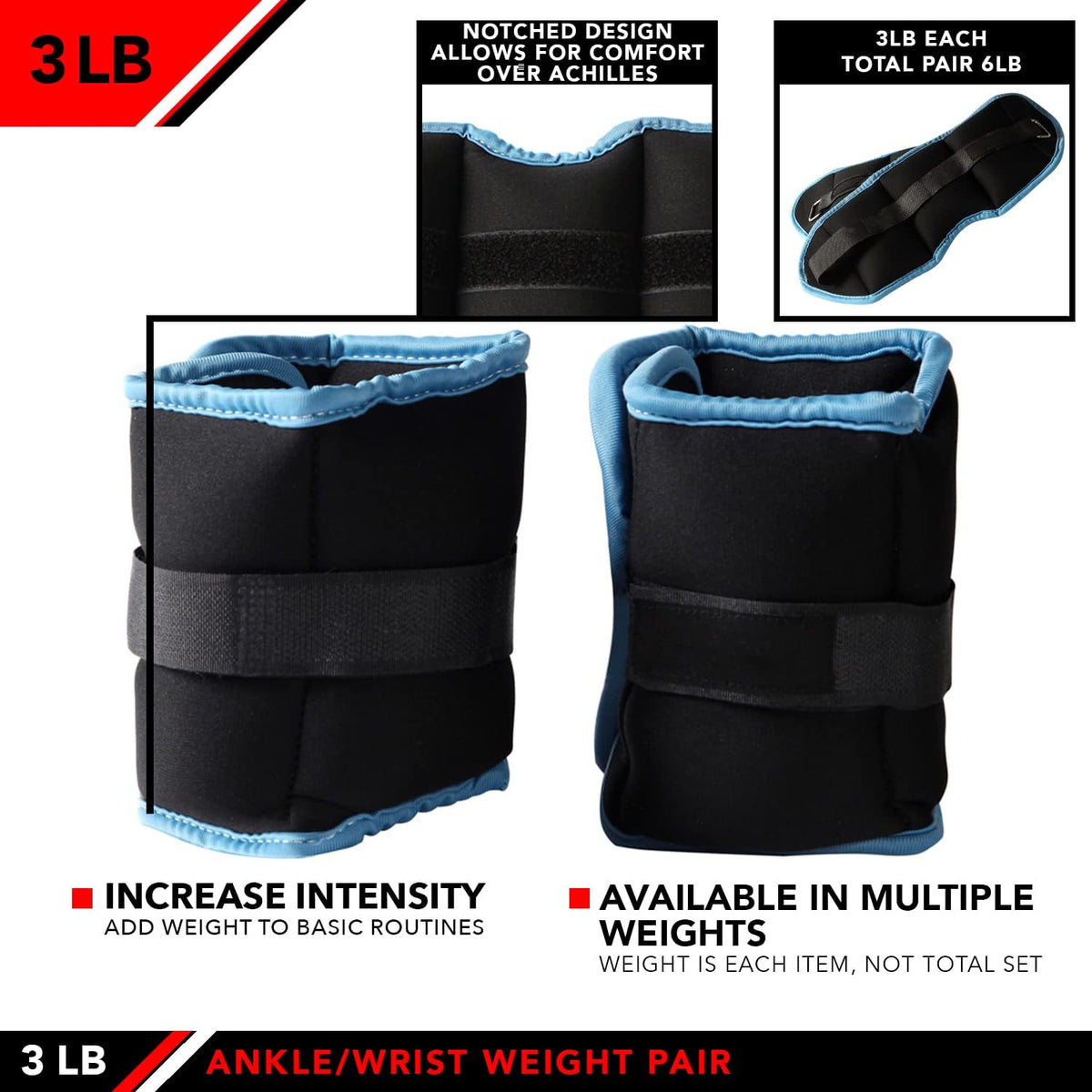 Ankle Weights - Ankle Weight Pair 10 Weight and Bundle Options - 0.5 to 8 lbs. Each (Set of 2) Adjustable Straps – Comfortable, Breathable, Moisture Absorbent Weight Straps for Men and Women