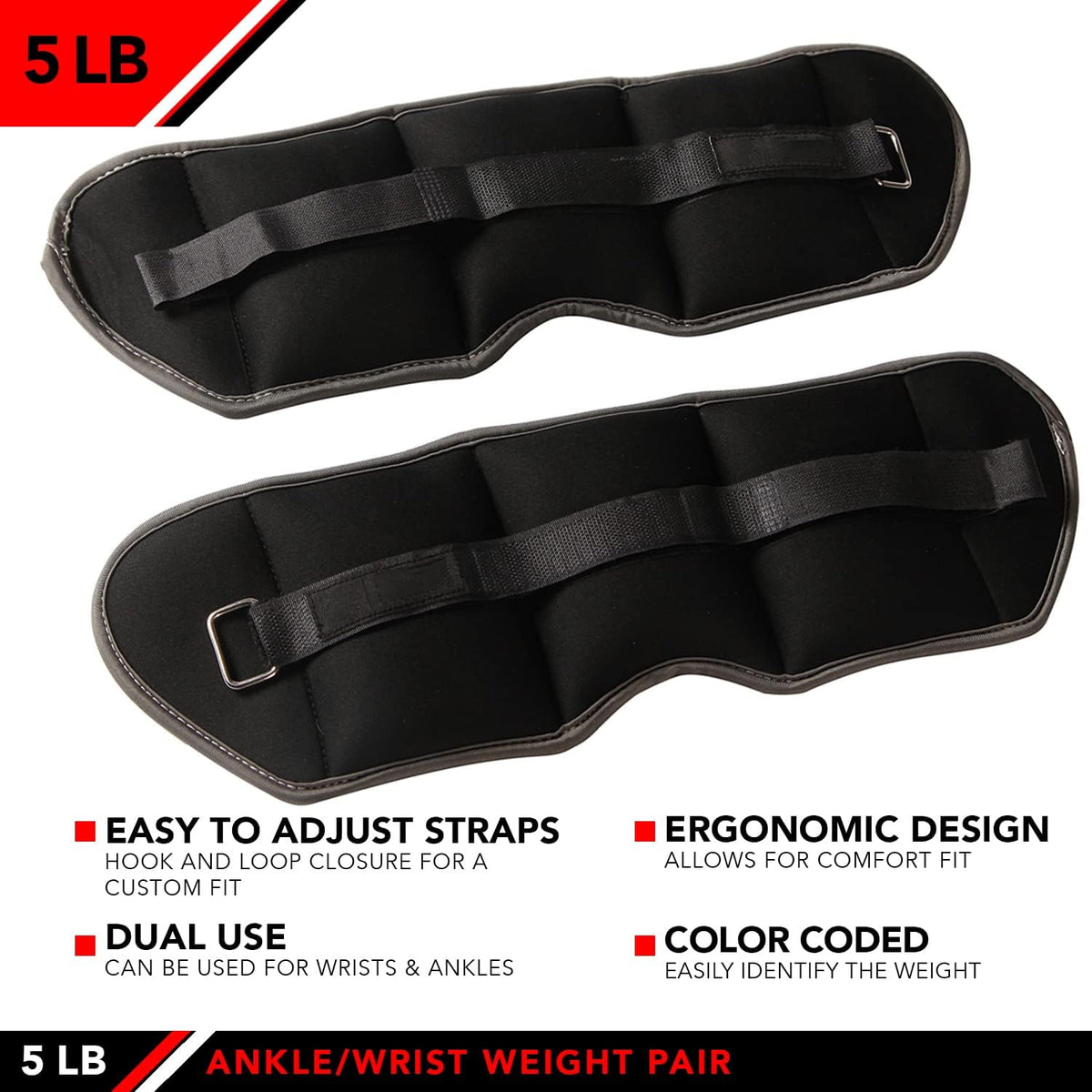Ankle Weights - Ankle Weight Pair 10 Weight and Bundle Options - 0.5 to 8 lbs. Each (Set of 2) Adjustable Straps – Comfortable, Breathable, Moisture Absorbent Weight Straps for Men and Women
