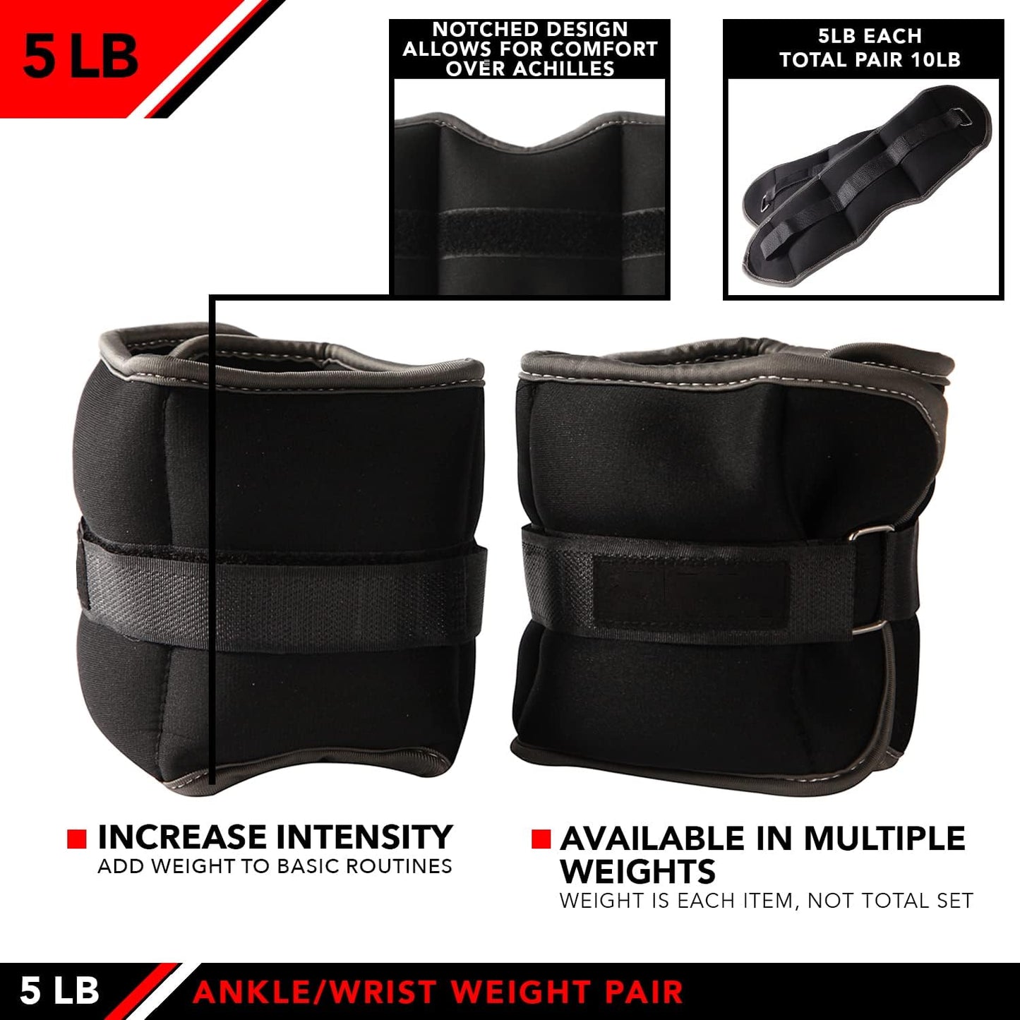 Ankle Weights - Ankle Weight Pair 10 Weight and Bundle Options - 0.5 to 8 lbs. Each (Set of 2) Adjustable Straps – Comfortable, Breathable, Moisture Absorbent Weight Straps for Men and Women