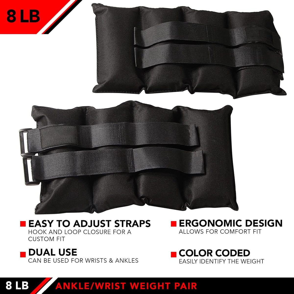 Ankle Weights - Ankle Weight Pair 10 Weight and Bundle Options - 0.5 to 8 lbs. Each (Set of 2) Adjustable Straps – Comfortable, Breathable, Moisture Absorbent Weight Straps for Men and Women