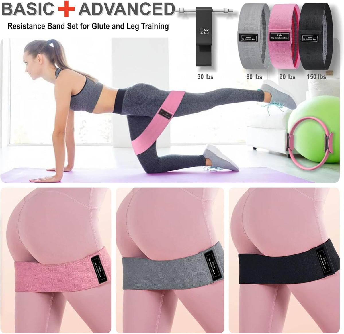 Pilates Equipment, Pilates Kit for Home Workouts, Pilates Essentials Kit for Women, Home Pilates Kit with Pilates Ring and Ball Set, Booty Bands, Figure 8 Resistance Band, Yoga Band