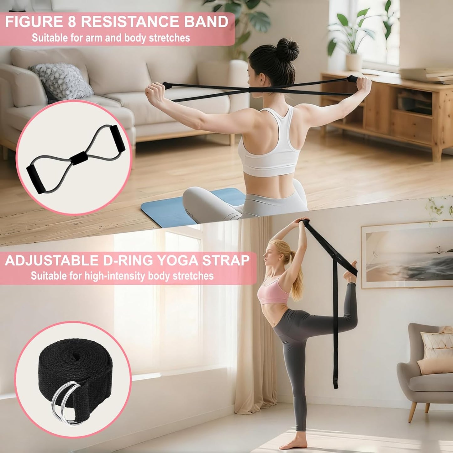 Pilates Equipment, Pilates Kit for Home Workouts, Pilates Essentials Kit for Women, Home Pilates Kit with Pilates Ring and Ball Set, Booty Bands, Figure 8 Resistance Band, Yoga Band