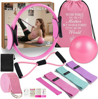 Pilates Equipment, Pilates Kit for Home Workouts, Pilates Essentials Kit for Women, Home Pilates Kit with Pilates Ring and Ball Set, Booty Bands, Figure 8 Resistance Band, Yoga Band