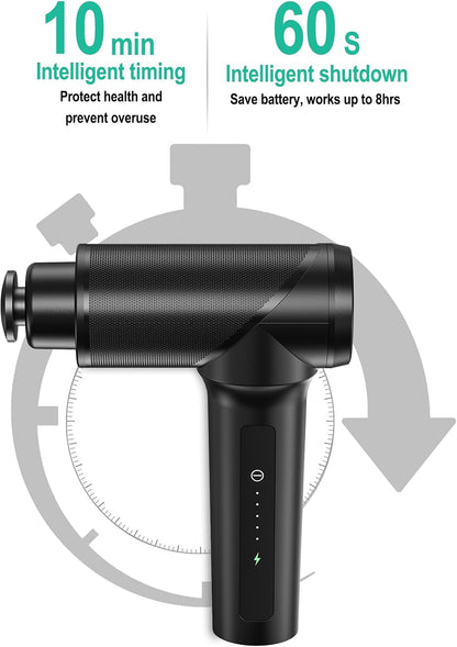 Massage Gun - High Intensity Brushless Motor, Handheld Percussion Deep Tissue Massager with 6 Massage Heads for Sore Muscle and Stiffness, Valentines Day Gifts (Gray)