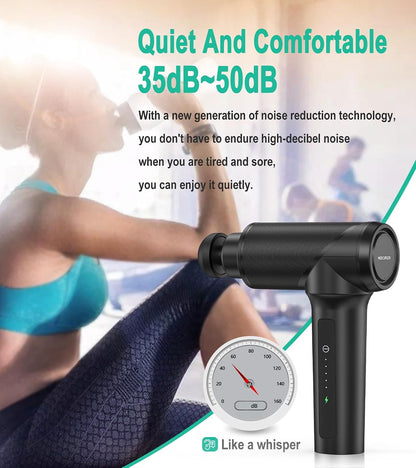 Massage Gun - High Intensity Brushless Motor, Handheld Percussion Deep Tissue Massager with 6 Massage Heads for Sore Muscle and Stiffness, Valentines Day Gifts (Gray)