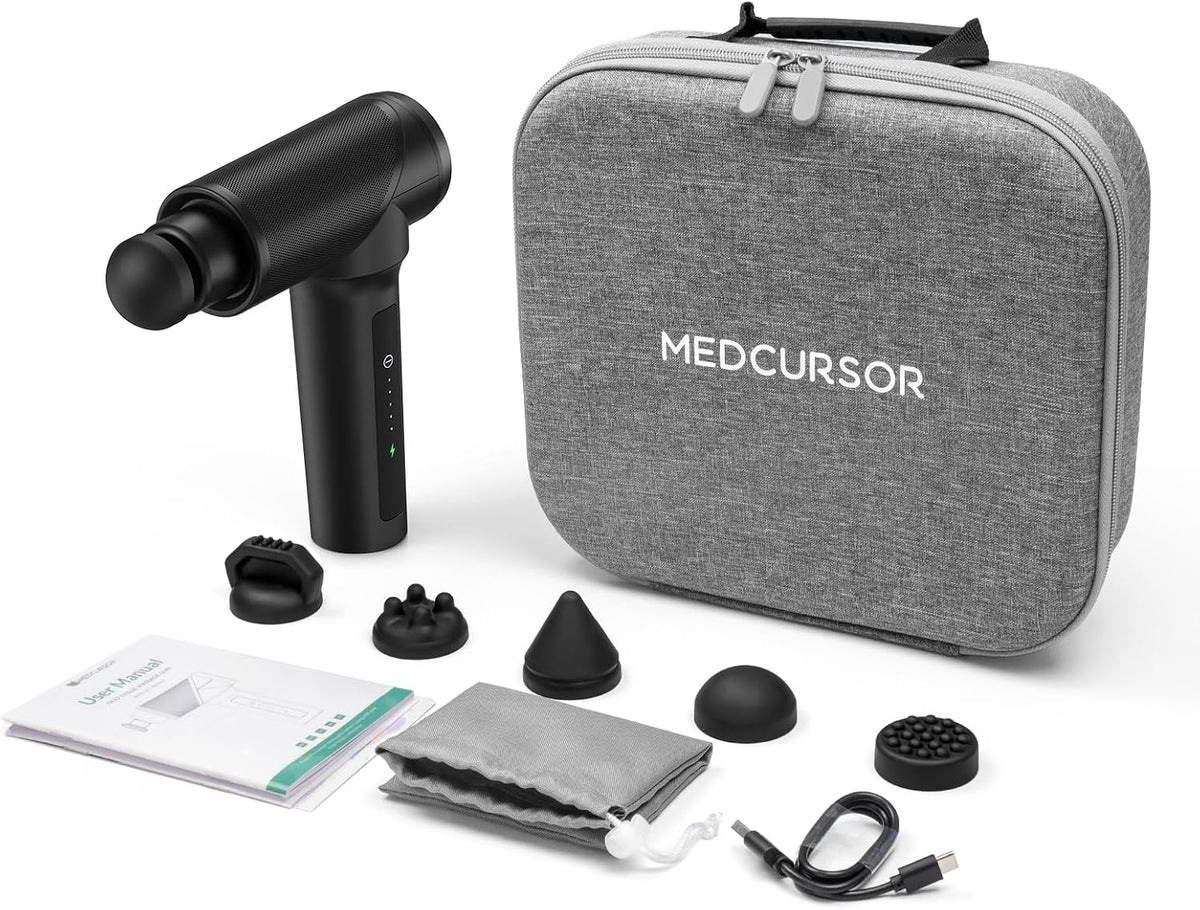 Massage Gun - High Intensity Brushless Motor, Handheld Percussion Deep Tissue Massager with 6 Massage Heads for Sore Muscle and Stiffness, Valentines Day Gifts (Gray)