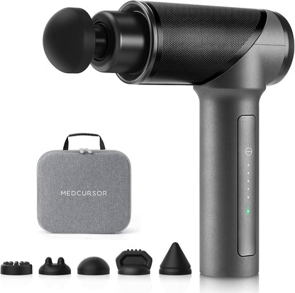 Massage Gun - High Intensity Brushless Motor, Handheld Percussion Deep Tissue Massager with 6 Massage Heads for Sore Muscle and Stiffness, Valentines Day Gifts (Gray)