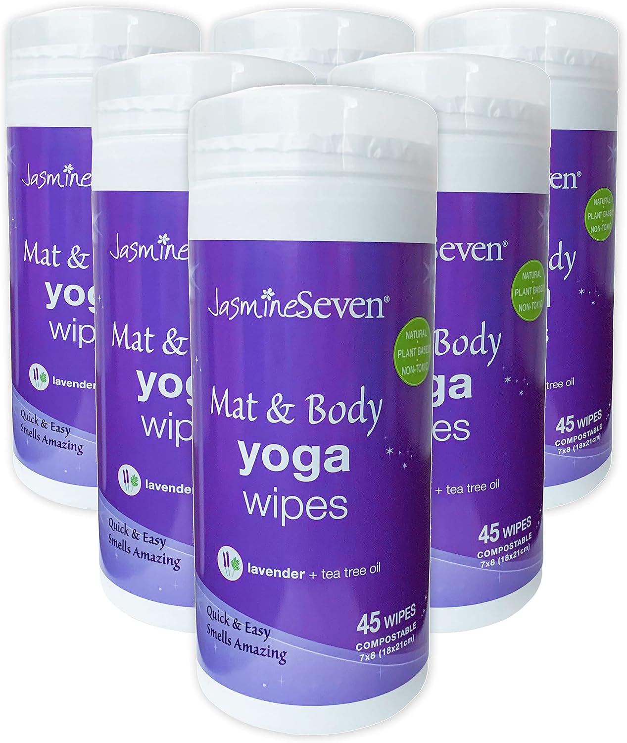 Yoga Wipes for Mat and Body - Bulk CASE of 6 - Natural Lavender and Tea Tree - - for Studio, Gym, Spa, Fitness