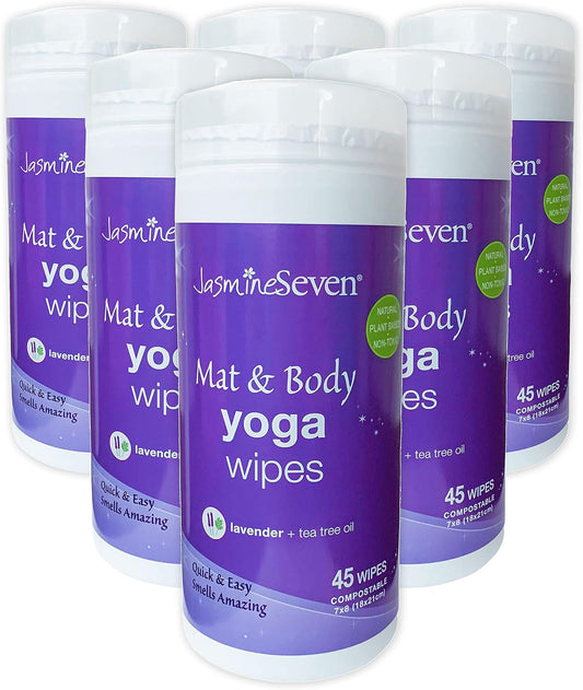 Yoga Wipes for Mat and Body - Bulk CASE of 6 - Natural Lavender and Tea Tree - - for Studio, Gym, Spa, Fitness
