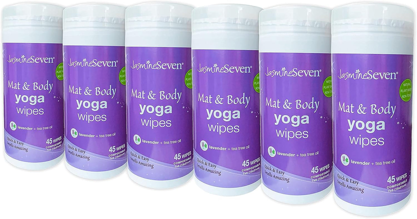 Yoga Wipes for Mat and Body - Bulk CASE of 6 - Natural Lavender and Tea Tree - - for Studio, Gym, Spa, Fitness