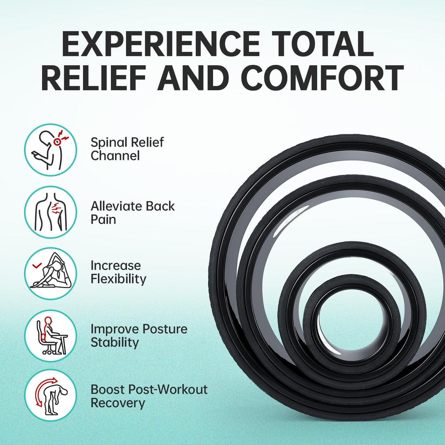 Back Wheel Foam Roller – Targeted Back & Neck Relief, Lumbar Spine Stretcher, Spinal Decompression Stretcher, Massage Roller with Density Foam for Physical Therapy, Supports 500lbs