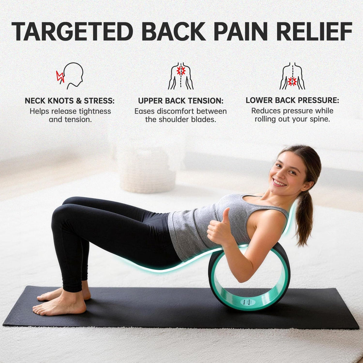 Back Wheel Foam Roller – Targeted Back & Neck Relief, Lumbar Spine Stretcher, Spinal Decompression Stretcher, Massage Roller with Density Foam for Physical Therapy, Supports 500lbs