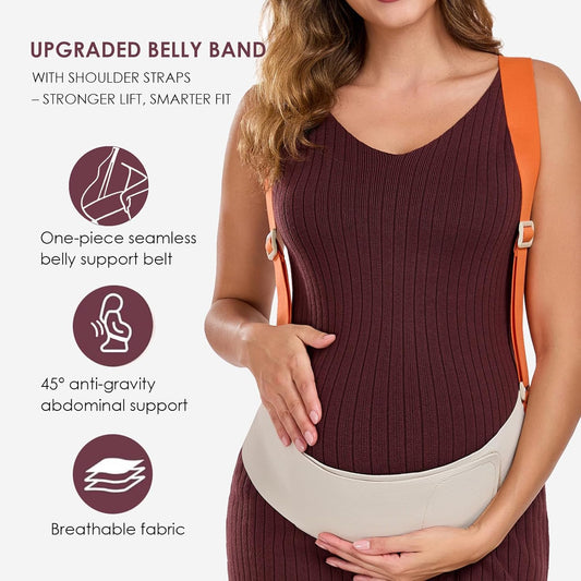 Belly Bands for Pregnant Women with Adjustable Support Brace Straps | Pregnancy Belly Band Maternity Belt for Abdomen, Waist and Back Support (Gray,L)
