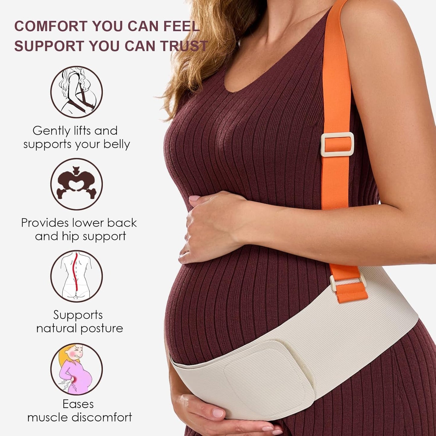 Belly Bands for Pregnant Women with Adjustable Support Brace Straps | Pregnancy Belly Band Maternity Belt for Abdomen, Waist and Back Support (Gray,L)