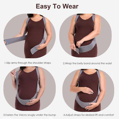 Belly Bands for Pregnant Women with Adjustable Support Brace Straps | Pregnancy Belly Band Maternity Belt for Abdomen, Waist and Back Support (Gray,L)