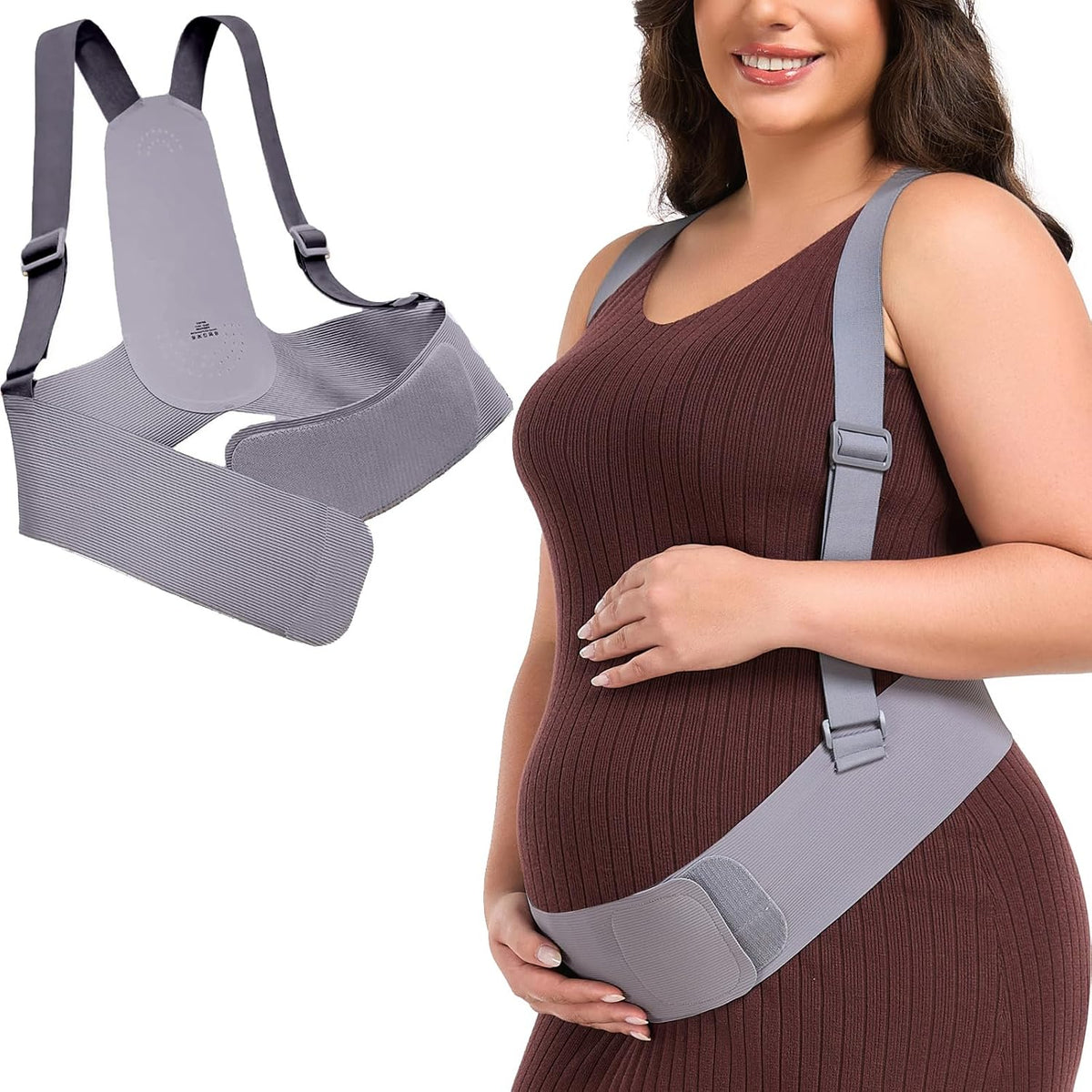 Belly Bands for Pregnant Women with Adjustable Support Brace Straps | Pregnancy Belly Band Maternity Belt for Abdomen, Waist and Back Support (Gray,L)