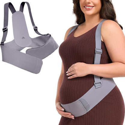 Belly Bands for Pregnant Women with Adjustable Support Brace Straps | Pregnancy Belly Band Maternity Belt for Abdomen, Waist and Back Support (Gray,L)