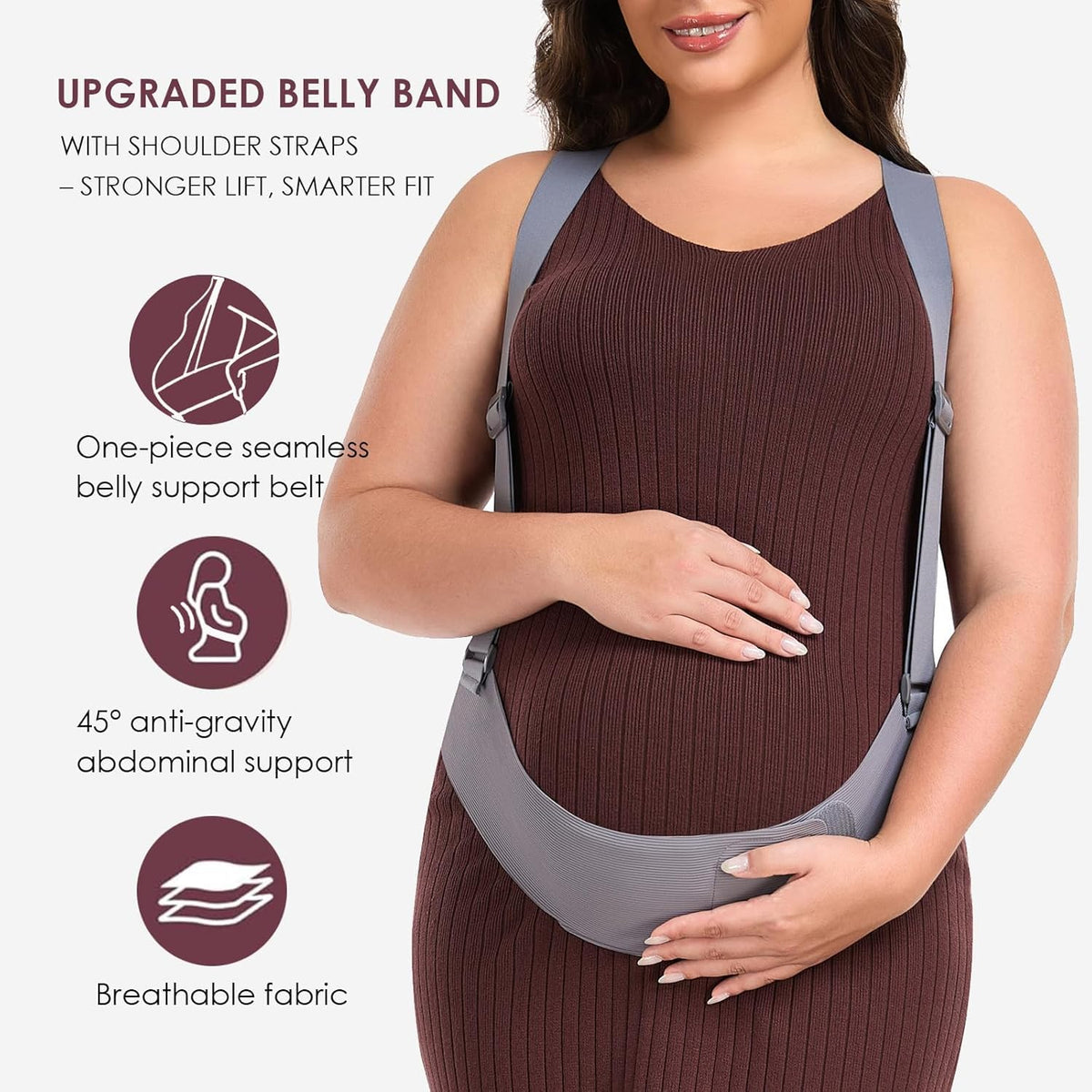 Belly Bands for Pregnant Women with Adjustable Support Brace Straps | Pregnancy Belly Band Maternity Belt for Abdomen, Waist and Back Support (Gray,L)