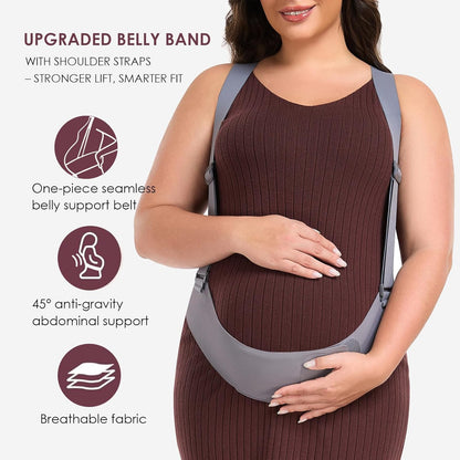 Belly Bands for Pregnant Women with Adjustable Support Brace Straps | Pregnancy Belly Band Maternity Belt for Abdomen, Waist and Back Support (Gray,L)