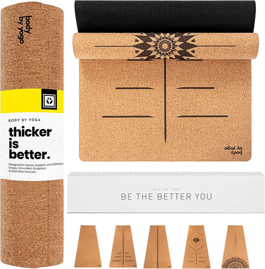 Luxury Cork Yoga Mat - Non Slip, Extra Thick Grip. Thicker, Longer, and Wider for More Comfort and Support. Tough Enough For Hot Yoga. Natural, Non Toxic, and Eco Friendly. Optional Alignment Lines.