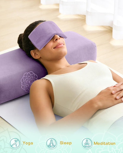 3 in 1 Yoga Bolster Pillow Set for Relaxation & Meditation, Premium Rectangular Velvet Cushion with Weighted Lavender Eye Pillow, Supportive Foam for Back Support & Stretching