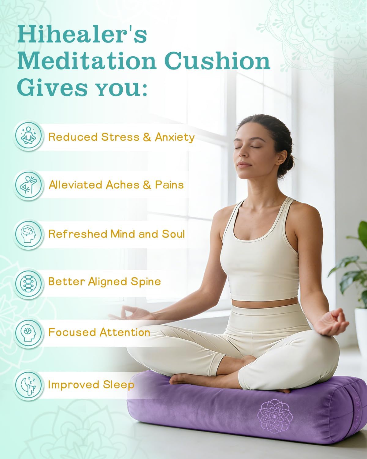 3 in 1 Yoga Bolster Pillow Set for Relaxation & Meditation, Premium Rectangular Velvet Cushion with Weighted Lavender Eye Pillow, Supportive Foam for Back Support & Stretching