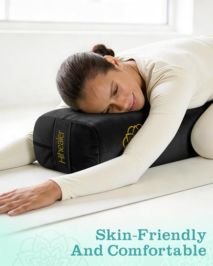 3 in 1 Yoga Bolster Pillow Set for Relaxation & Meditation, Premium Rectangular Velvet Cushion with Weighted Lavender Eye Pillow, Supportive Foam for Back Support & Stretching