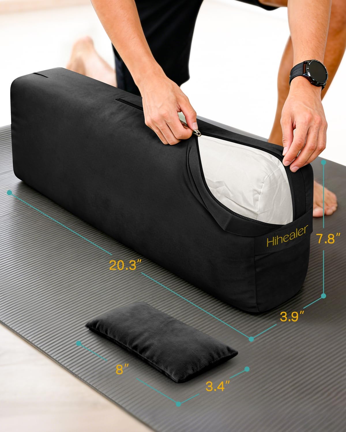 3 in 1 Yoga Bolster Pillow Set for Relaxation & Meditation, Premium Rectangular Velvet Cushion with Weighted Lavender Eye Pillow, Supportive Foam for Back Support & Stretching