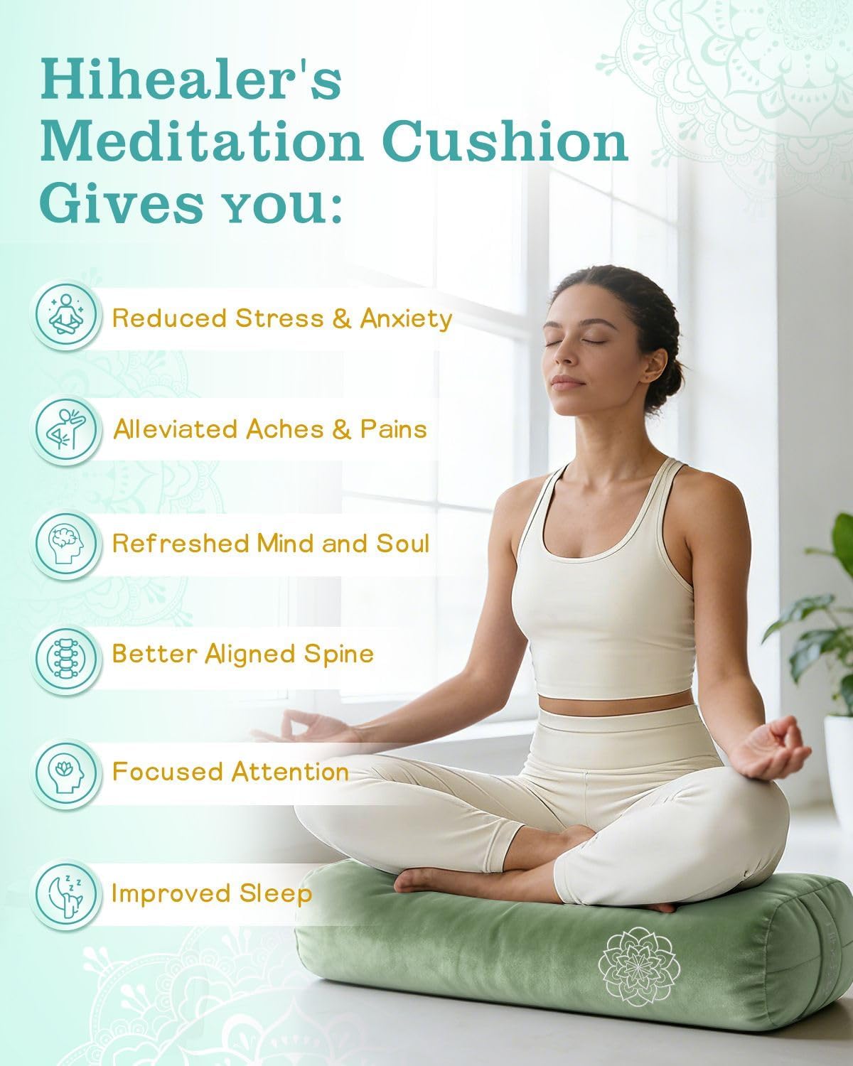 3 in 1 Yoga Bolster Pillow Set for Relaxation & Meditation, Premium Rectangular Velvet Cushion with Weighted Lavender Eye Pillow, Supportive Foam for Back Support & Stretching