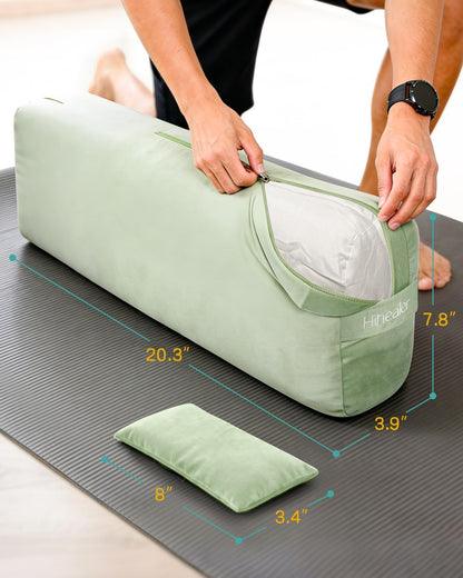 3 in 1 Yoga Bolster Pillow Set for Relaxation & Meditation, Premium Rectangular Velvet Cushion with Weighted Lavender Eye Pillow, Supportive Foam for Back Support & Stretching